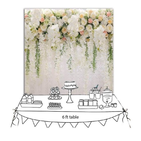 White & Green Pink Rose Wisteria Background 5x5 feet Vinyl Wedding Party Floral - Picture 2 of 3